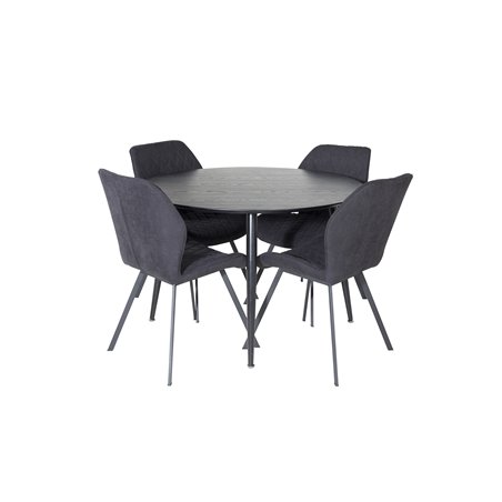 Dipp Dining Table - 115cm - Black Veneer / All black legs , Gemma  Dining Chair - Black Legs - Black Fabric_4