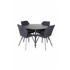 Dipp Dining Table - 115cm - Black Veneer / All black legs , Gemma Dining Chair - Black Legs - Black Fabric_4