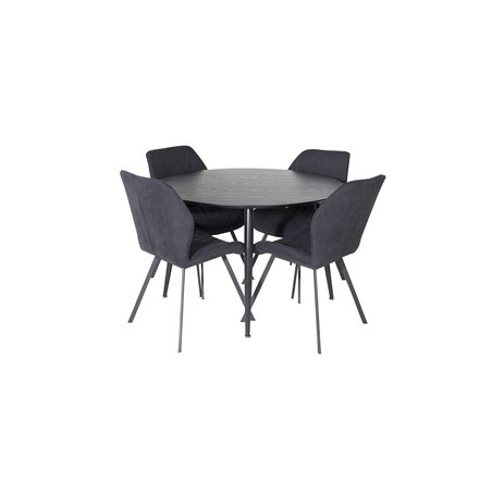 Dipp Dining Table - 115cm - Black Veneer / All black legs , Gemma  Dining Chair - Black Legs - Black Fabric_4