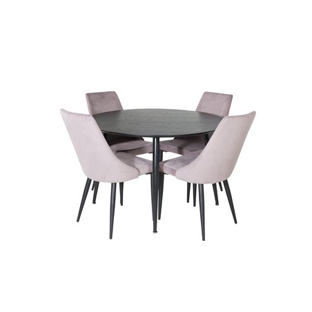 Dipp Dining Table - 115cm - Black Veneer / All black legs , Leone Dining Chair - Pink / Black_4