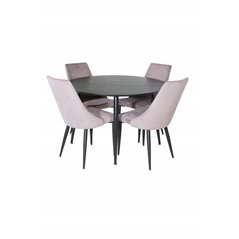 Dipp Dining Table - 115cm - Black Veneer / All black legs , Leone Dining Chair - Pink / Black_4