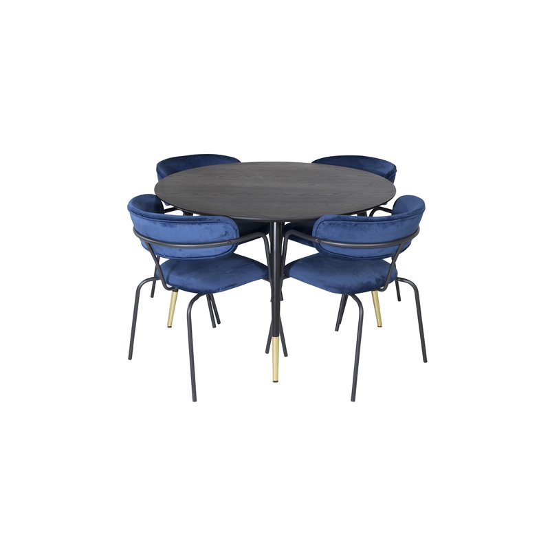 Dipp Dining Table - 115cm - Black / Black Brass, Arrow armchair - Black Legs - Blue Velvet_4