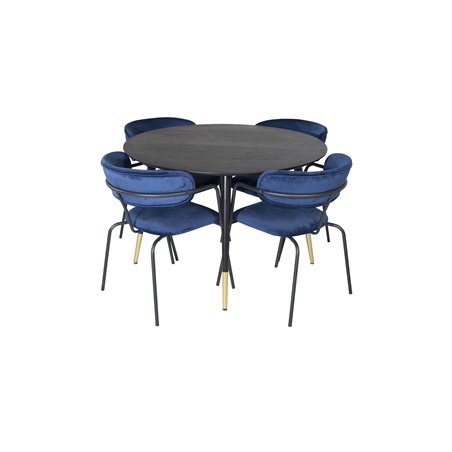 Dipp Dining Table - 115cm - Black / Black Brass, Arrow armchair - Black Legs - Blue Velvet_4