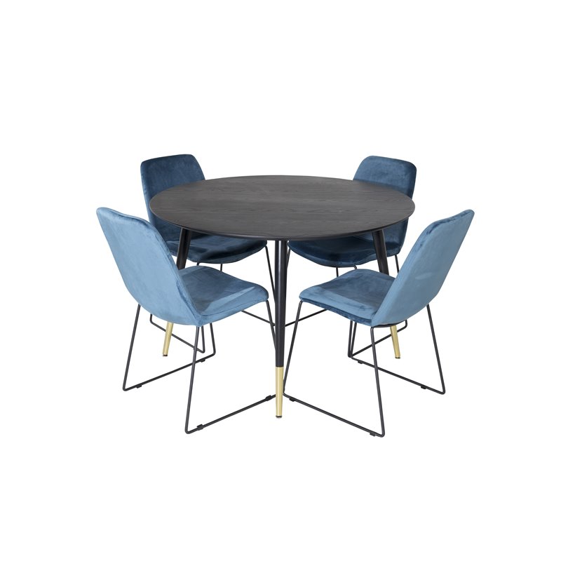 Dipp Dining Table - 115cm - Black / Black Brass, Muce  Dining Chair - Black Legs - Blue  Velvet_4