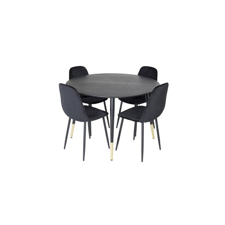 Dipp ruokapöytä - 115cm - musta / musta messinki, Polar Diamond ruokapöydän tuoli - mustat jalat - musta Velvet_4