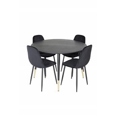 Dipp ruokapöytä - 115cm - musta / musta messinki, Polar Diamond ruokapöydän tuoli - mustat jalat - musta Velvet_4