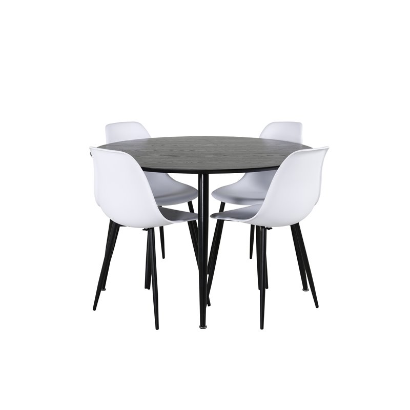 Dipp Dining Table - 115cm - Black Veneer / All black legs , Polar Plastic Dining Chair - Black Legs / White Plastic_4