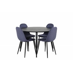 Dipp Dining Table - 115cm - Black Veneer / All black legs , Polar Dining Chair - Black Legs - Blue Fabric_4