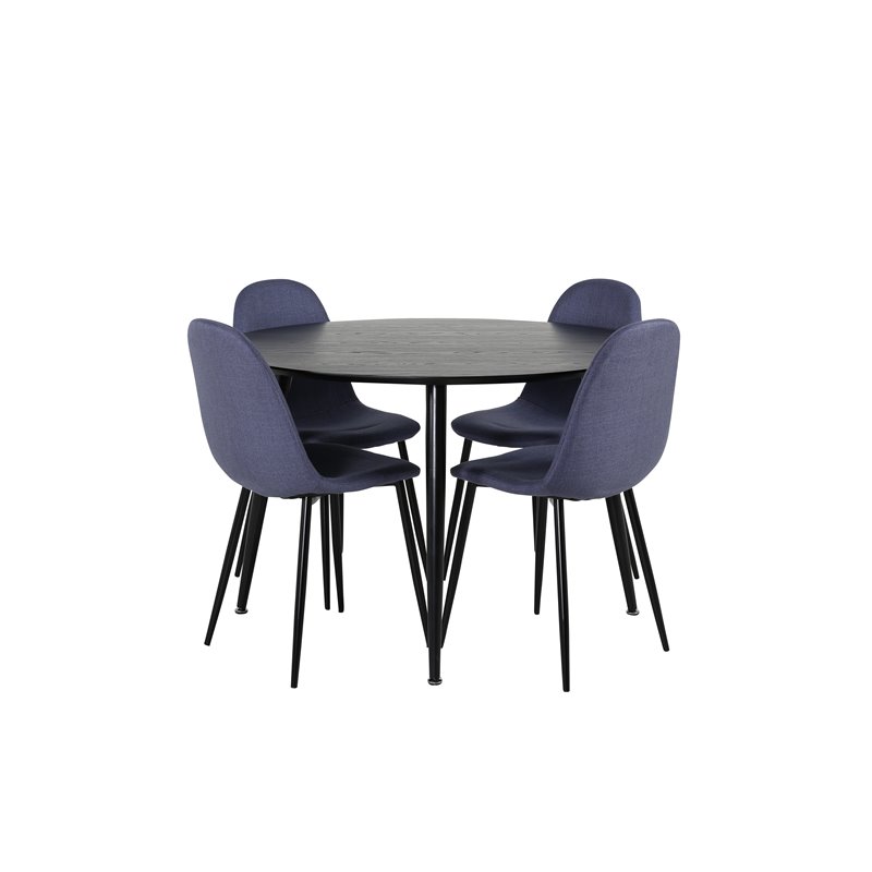 Dipp ruokapöytä - 115cm - musta viilu / kaikki mustat jalat, Polar ruokapöydän tuoli - mustat jalat - Blue kangas_4