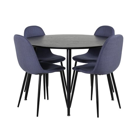 Dipp Dining Table - 115cm - Black Veneer / All black legs , Polar Dining Chair - Black Legs - Blue Fabric_4