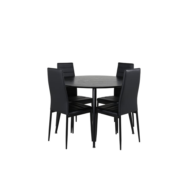 Dipp Dining Table - 115cm - Black Veneer / All black legs , Slim High Back Dining Chair - Black Legs - Black PU_4