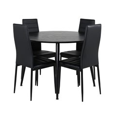 Dipp Dining Table - 115cm - Black Veneer / All black legs , Slim High Back Dining Chair - Black Legs - Black PU_4