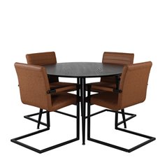 Dipp Dining Table - 115cm - Black Veneer / All black legs , Art Armchair - Brown / Black_4