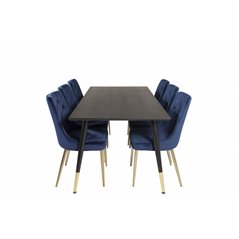 Dipp Dining Table - 180*90cm - Black / Black Brass, Velvet Deluxe Dining Chair - Blue / Brass_6