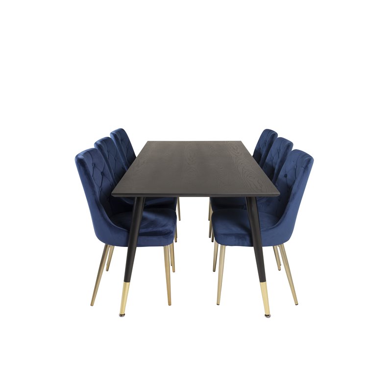 Dipp Dining Table - 180*90cm - Black / Black Brass, Velvet Deluxe Dining Chair - Blue / Brass_6