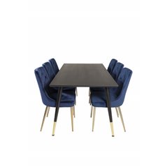 Dipp Dining Table - 180*90cm - Black / Black Brass, Velvet Deluxe Dining Chair - Blue / Brass_6