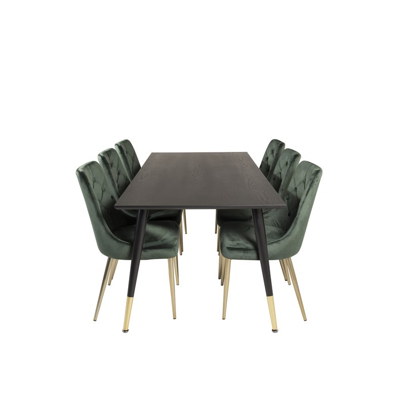 Dipp ruokapöytä - 180 * 90 cm - musta / musta messinki, Velvet Deluxe -ruokailutuoli - vihreä / messinki_6