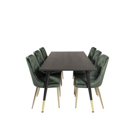 Dipp Spisebord - 180 * 90 cm - Sort / Sort messing, Velvet Deluxe spisebordsstol - Grøn / Messing_6