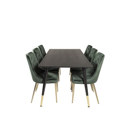 Dipp Spisebord - 180 * 90 cm - Sort / Sort messing, Velvet Deluxe spisebordsstol - Grøn / Messing_6