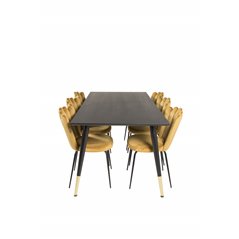 Dipp Dining Table - 180*90cm - Black / Black Brass, Limhamn Light - Chair - Gold Velvet_6