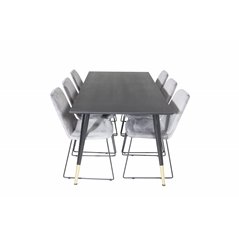 Dipp Dining Table - 180*90cm - Black / Black Brass, Muce Dining Chair - Black Legs - Grey Velvet_6