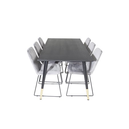 Dipp Dining Table - 180*90cm - Black / Black Brass, Muce Dining Chair - Black Legs - Grey Velvet_6