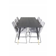 Dipp ruokapöytä - 180 * 90 cm - musta / musta messinki, muce ruokapöydän tuoli - mustat jalat - harmaa Velvet_6