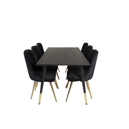 Dipp Dining Table - 180*90cm - Black / Black Brass, Velvet Deluxe Dining Chair - Black / Brass_6