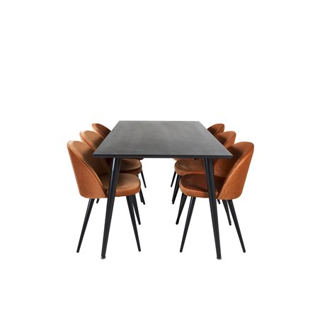 Dipp Dining Table - 180*90cm - Black Veneer / all black legs , Velvet Dining Chair - Orange / Black_6