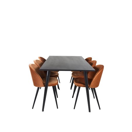 Dipp Dining Table - 180*90cm - Black Veneer / all black legs , Velvet Dining Chair - Orange / Black_6