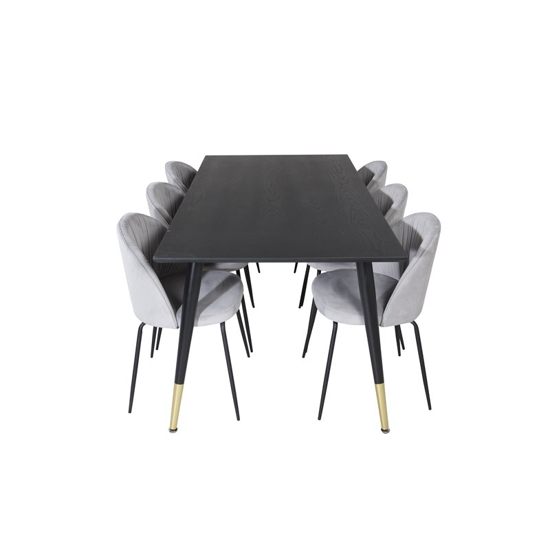 Dipp Dining Table - 180*90cm - Black / Black Brass, Wrinkles Dining Chair - Black Legs - Grey Velvet_6