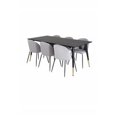 Dipp Dining Table - 180*90cm - Black / Black Brass, Wrinkles Dining Chair - Black Legs - Grey Velvet_6