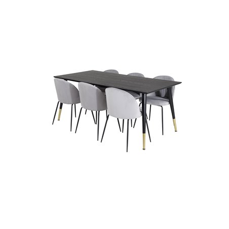 Dipp Dining Table - 180*90cm - Black / Black Brass, Wrinkles Dining Chair - Black Legs - Grey Velvet_6