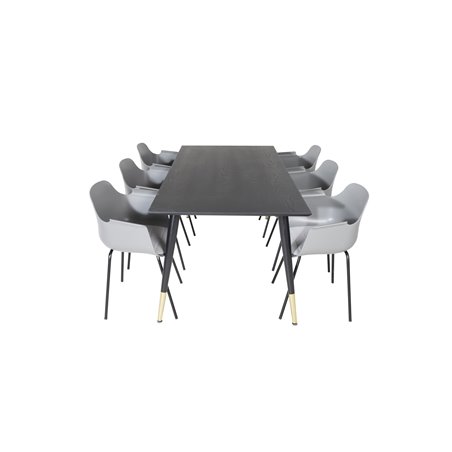 Dipp Dining Table - 180*90cm - Black / Black Brass, Comfort Plastic Dining Chair - Black Legs - Grey Plastic_6