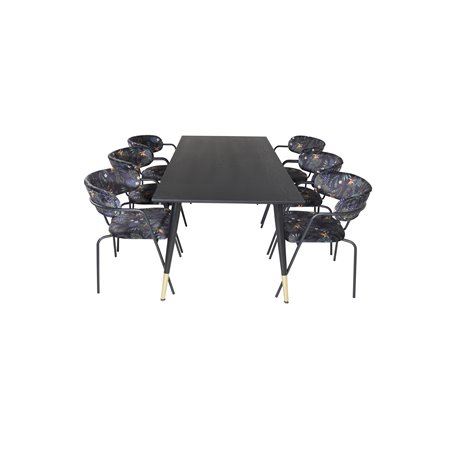 Dipp Dining Table - 180*90cm - Black / Black Brass, Arrow armchair - Black Legs - Black Flower printed Fabric_6
