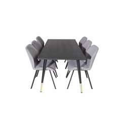Dipp Dining Table - 180*90cm - Black / Black Brass, Gemma Dining Chair - Black Legs - Grey Fabric_6