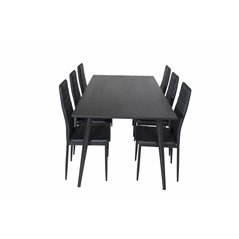 Dipp Dining Table - 180*90cm - Black Veneer / all black legs , Slim High Back Dining Chair - Black Legs - Black PU_6