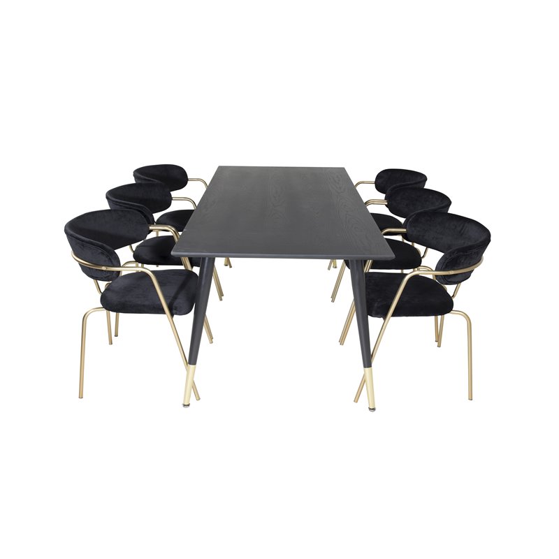 Dipp Dining Table - 180*90cm - Black / Black Brass, Arrow armchair - Brass Legs - Black Velvet_6