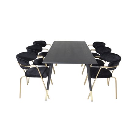 Dipp Dining Table - 180*90cm - Black / Black Brass, Arrow armchair - Brass Legs - Black Velvet_6