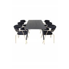 Dipp ruokapöytä - 180 * 90 cm - musta / musta messinki, arrow nojatuoli - messinkijalat - musta Velvet_6