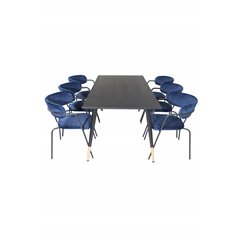 Dipp Dining Table - 180*90cm - Black / Black Brass, Arrow armchair - Black Legs - Blue Velvet_6