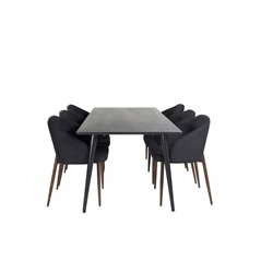 Dipp Dining Table - 180*90cm - Black Veneer / all black legs , Arch Dining Chair - Walnut Legs - Black Fabric_6