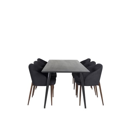 Dipp Dining Table - 180*90cm - Black Veneer / all black legs , Arch Dining Chair - Walnut Legs - Black Fabric_6