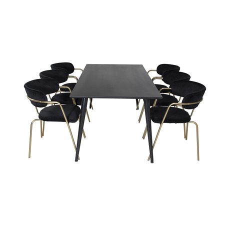 Dipp Dining Table - 180*90cm - Black Veneer / all black legs , Arrow armchair - Brass Legs - Black Velvet_6