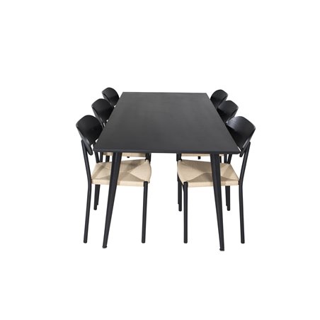 Dipp Dining Table - 180*90cm - Black Veneer / all black legs , Polly Dining Chair - Nature / Black_6