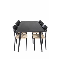 Dipp Dining Table - 180*90cm - Black Veneer / all black legs , Polly Dining Chair - Nature / Black_6