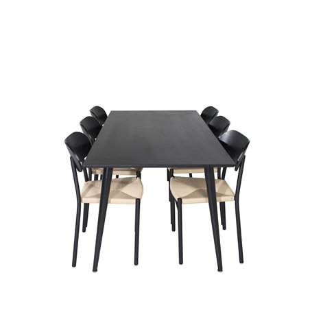 Dipp Dining Table - 180*90cm - Black Veneer / all black legs , Polly Dining Chair - Nature / Black_6