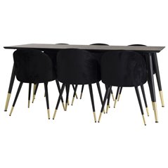 Dipp Dining Table - 180*90cm - Black / Black Brass, Velvet Dining Chair Brass - Black / Black_6