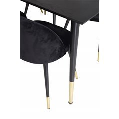 Dipp Dining Table - 180*90cm - Black / Black Brass, Velvet Dining Chair Brass - Black / Black_6