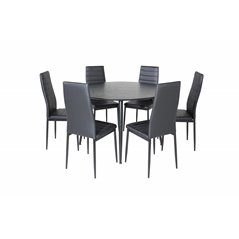 Dipp Dining Table - 115cm - Black Veneer / All black legs , Slim High Back Dining Chair - Black Legs - Black PU_6